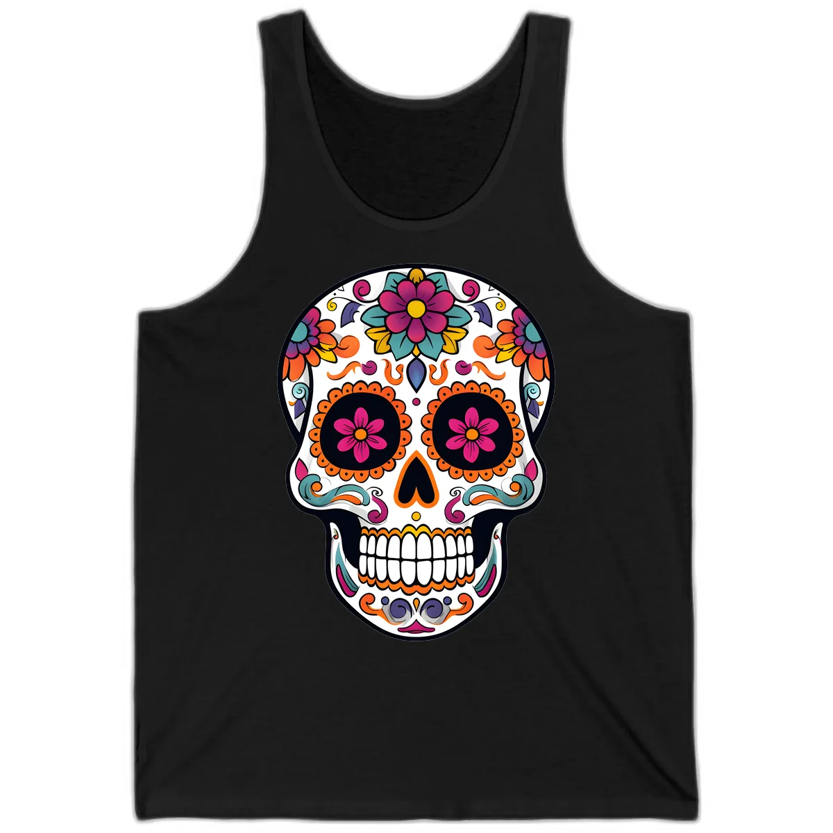 Vibrant Calavera Floral Sugar Skull Tank in Black