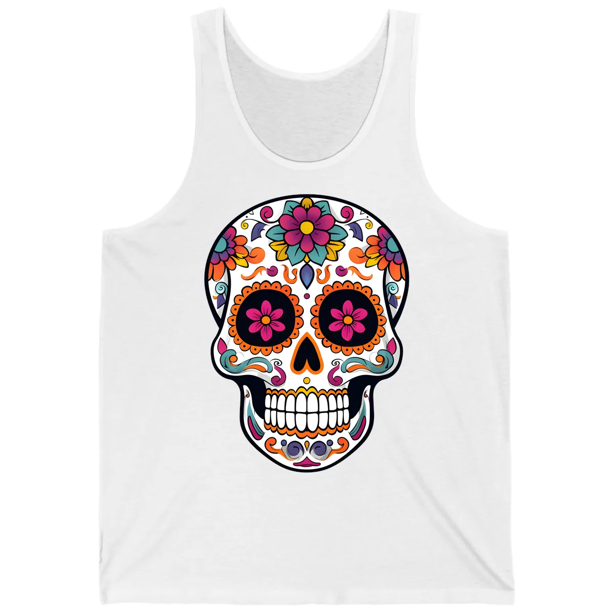 Vibrant Calavera Floral Sugar Skull Tank in White