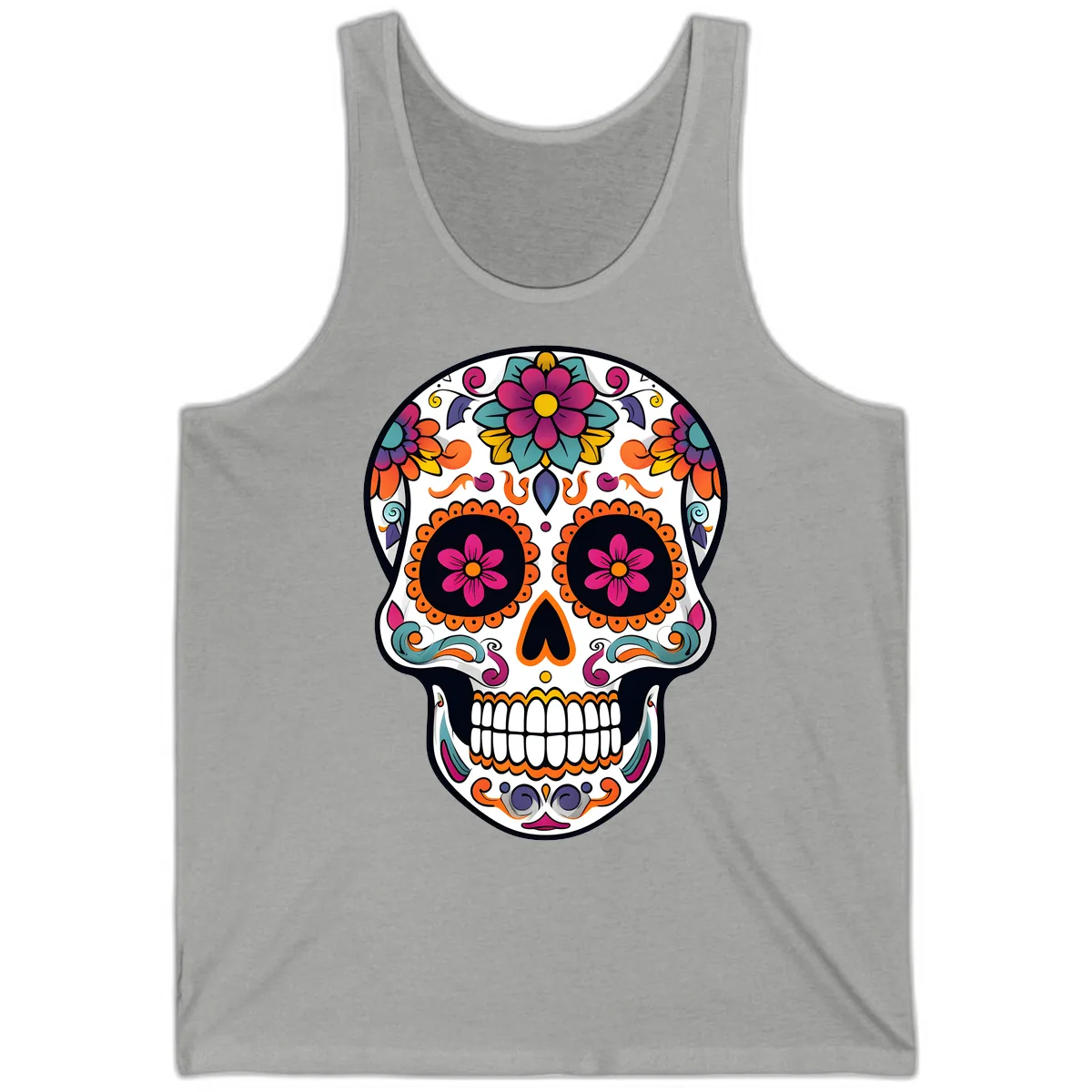 Vibrant Calavera Floral Sugar Skull Tank in Athletic Heather