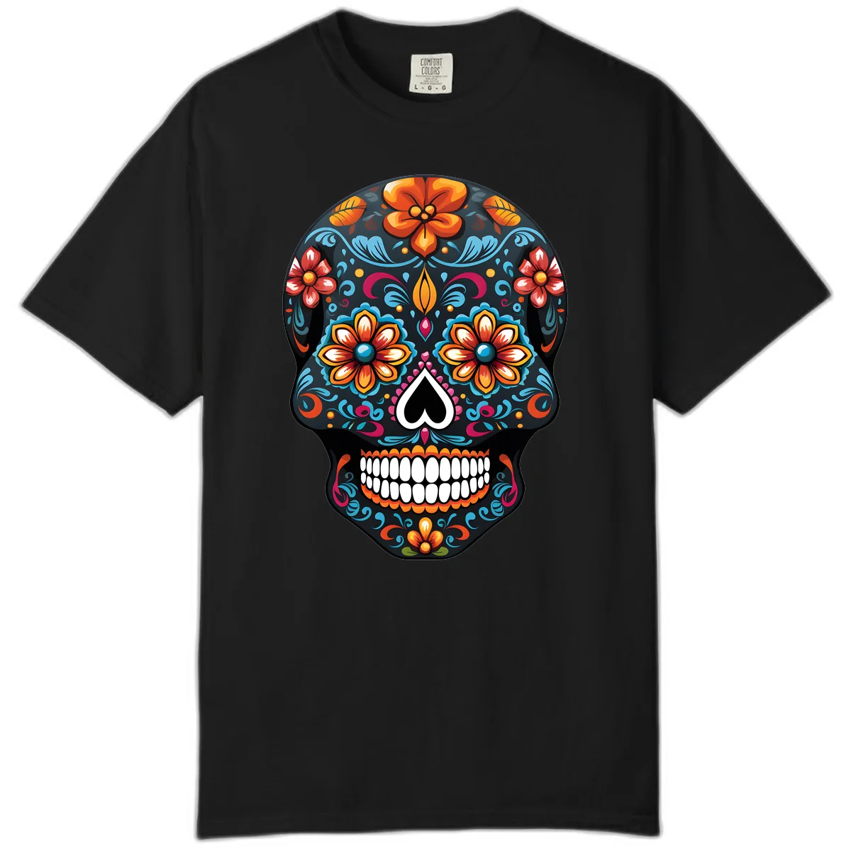 Vibrant Calavera Floral Sugar Skull Comfort Color in Black