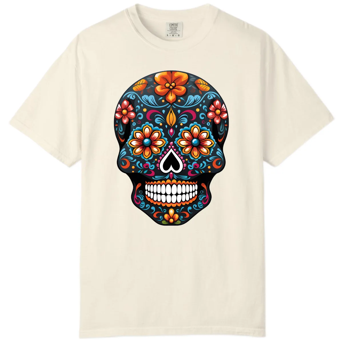 Vibrant Calavera Floral Sugar Skull Comfort Color in Ivory