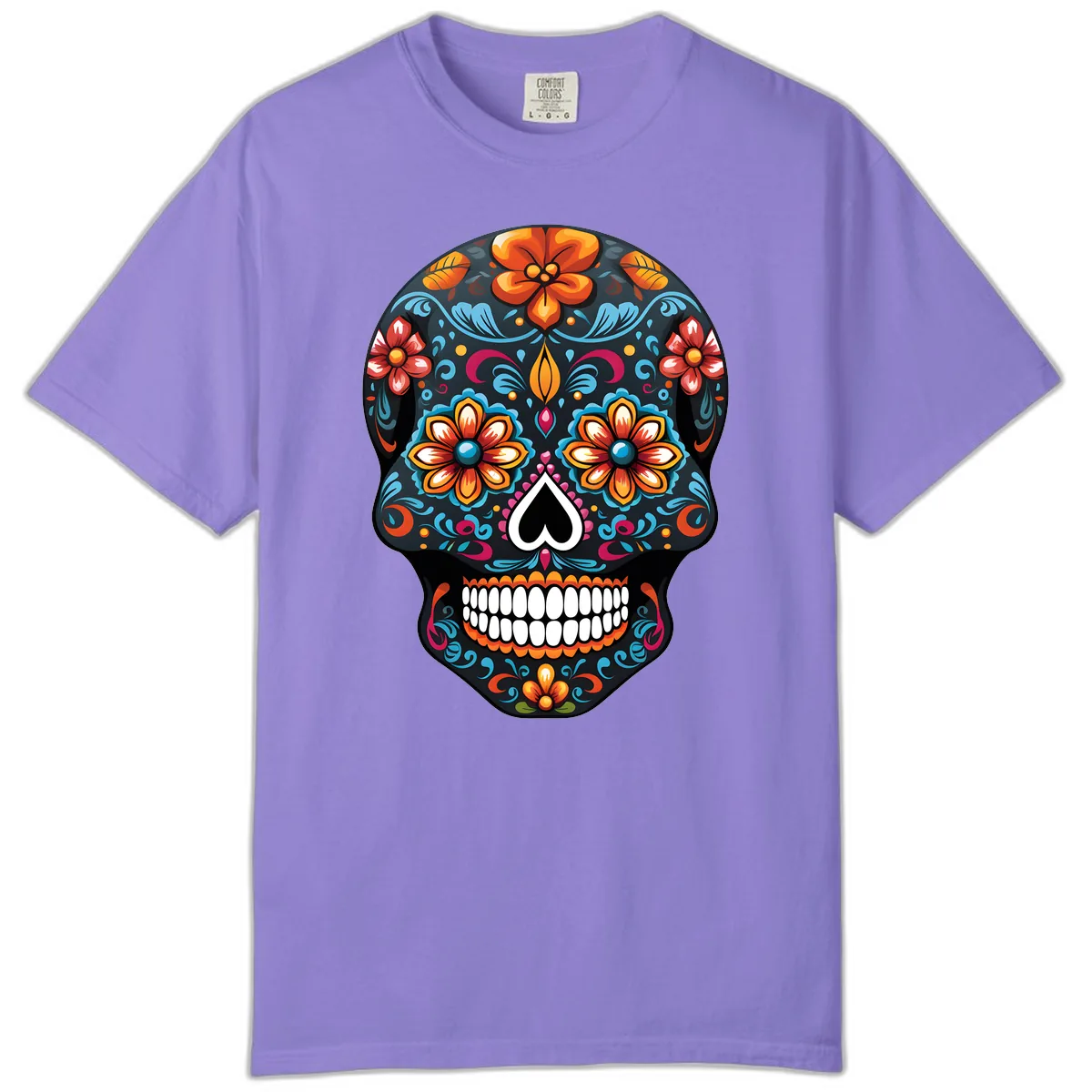 Vibrant Calavera Floral Sugar Skull Comfort Color in Violet