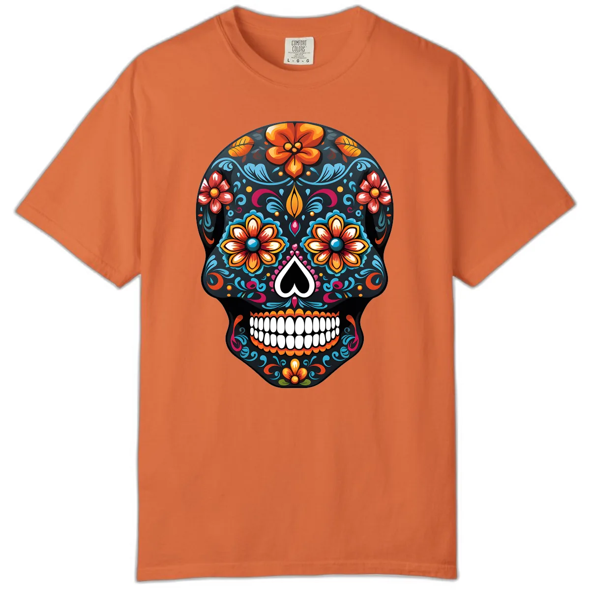 Vibrant Calavera Floral Sugar Skull Comfort Color in Burnt Orange