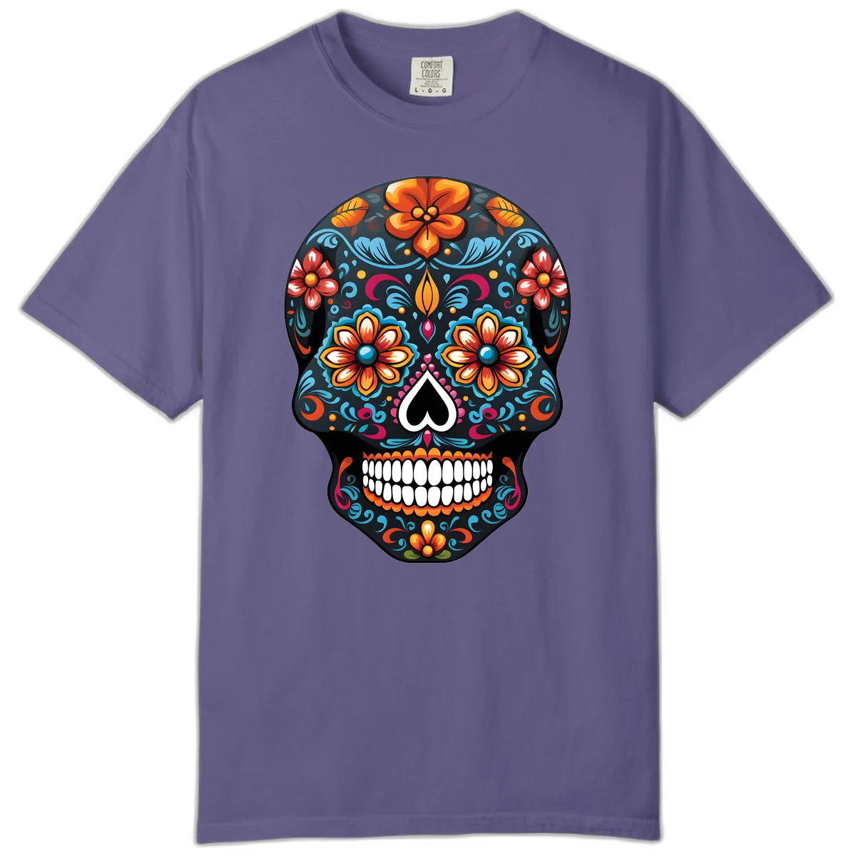 Vibrant Calavera Floral Sugar Skull Comfort Color in Grape