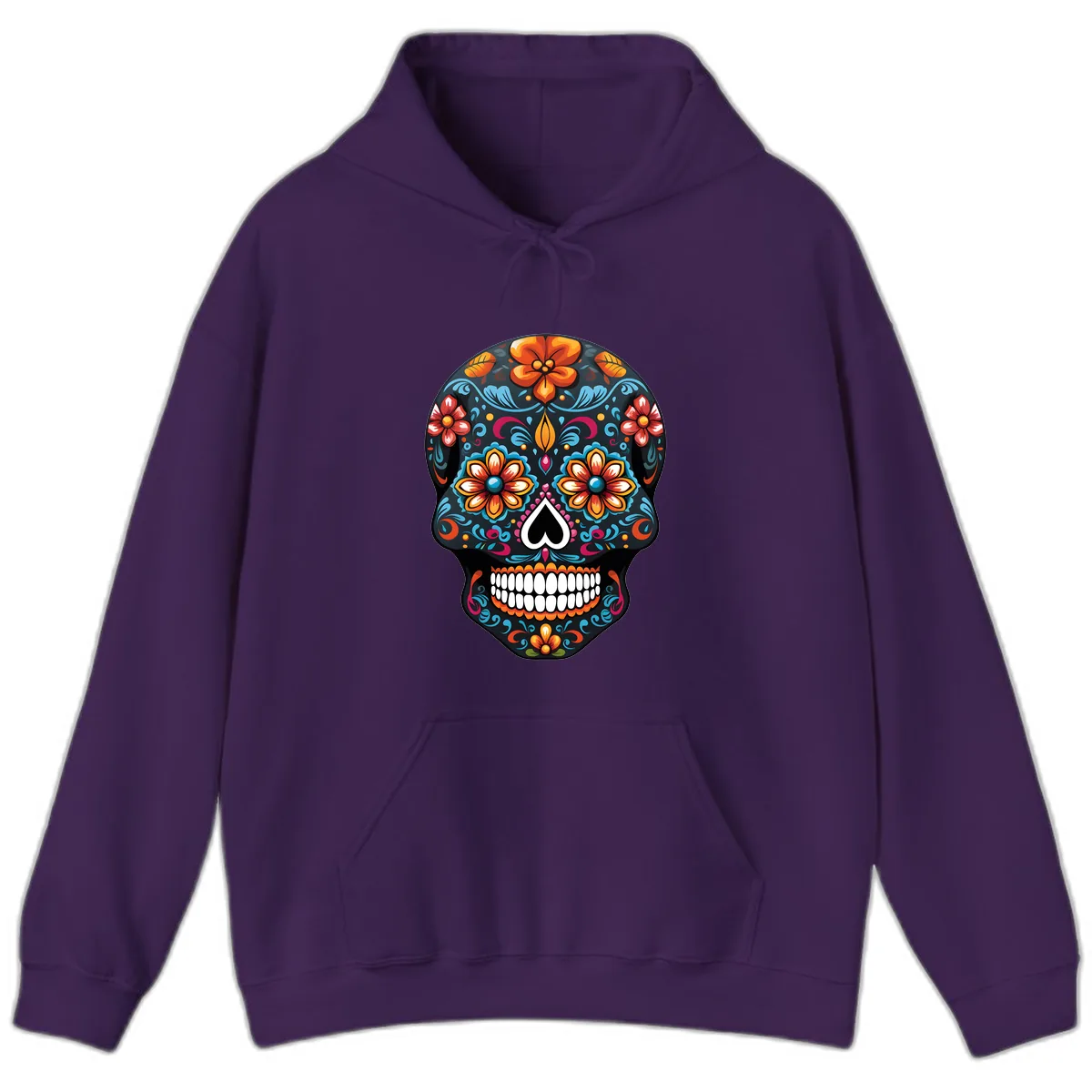 Vibrant Calavera Floral Sugar Skull Hoodie in Purple