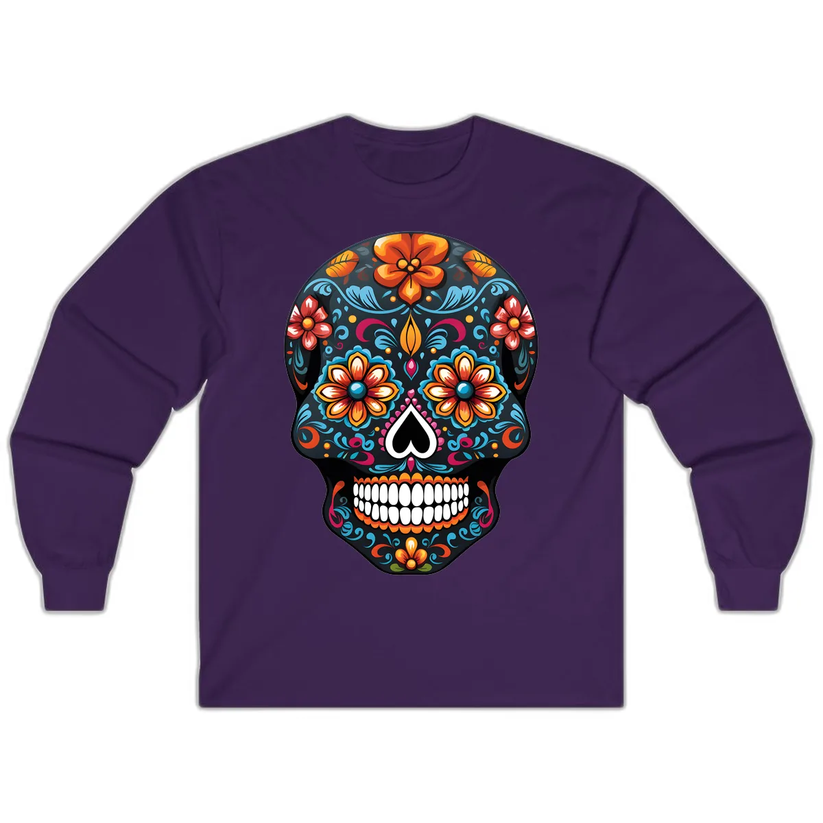 Vibrant Calavera Floral Sugar Skull Long Sleeve in Purple