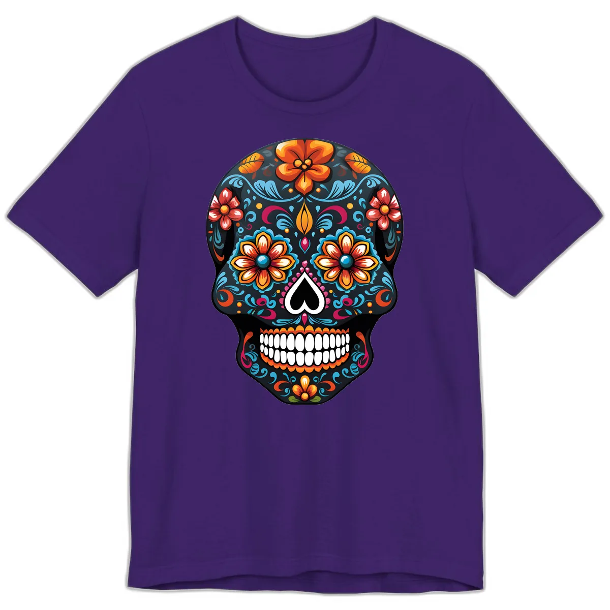 Vibrant Calavera Floral Sugar Skull Premium T-Shirt in Team Purple