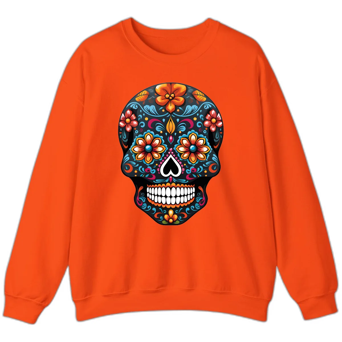 Vibrant Calavera Floral Sugar Skull Sweatshirt in Orange