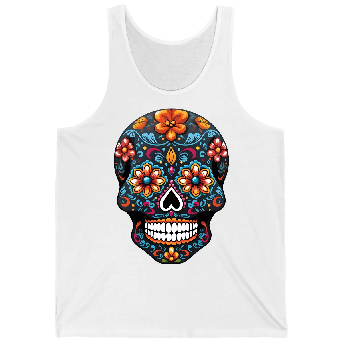 Vibrant Calavera Floral Sugar Skull Tank in White