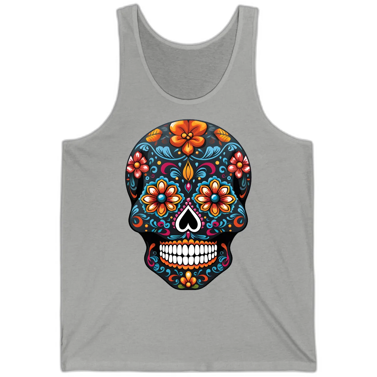 Vibrant Calavera Floral Sugar Skull Tank in Athletic Heather