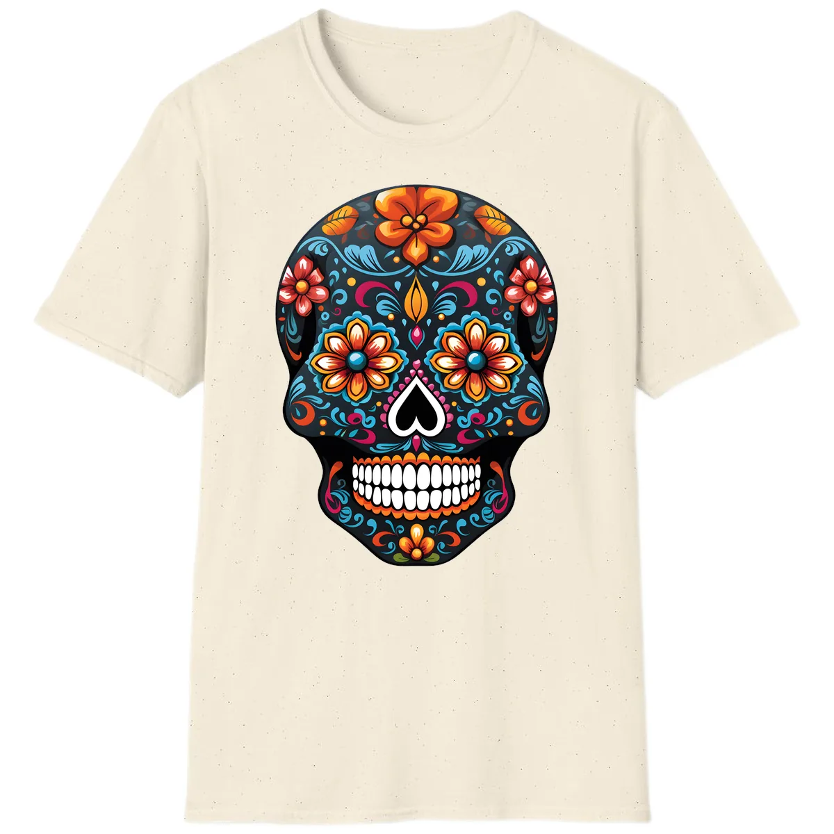 Vibrant Calavera Floral Sugar Skull T-Shirt in Natural