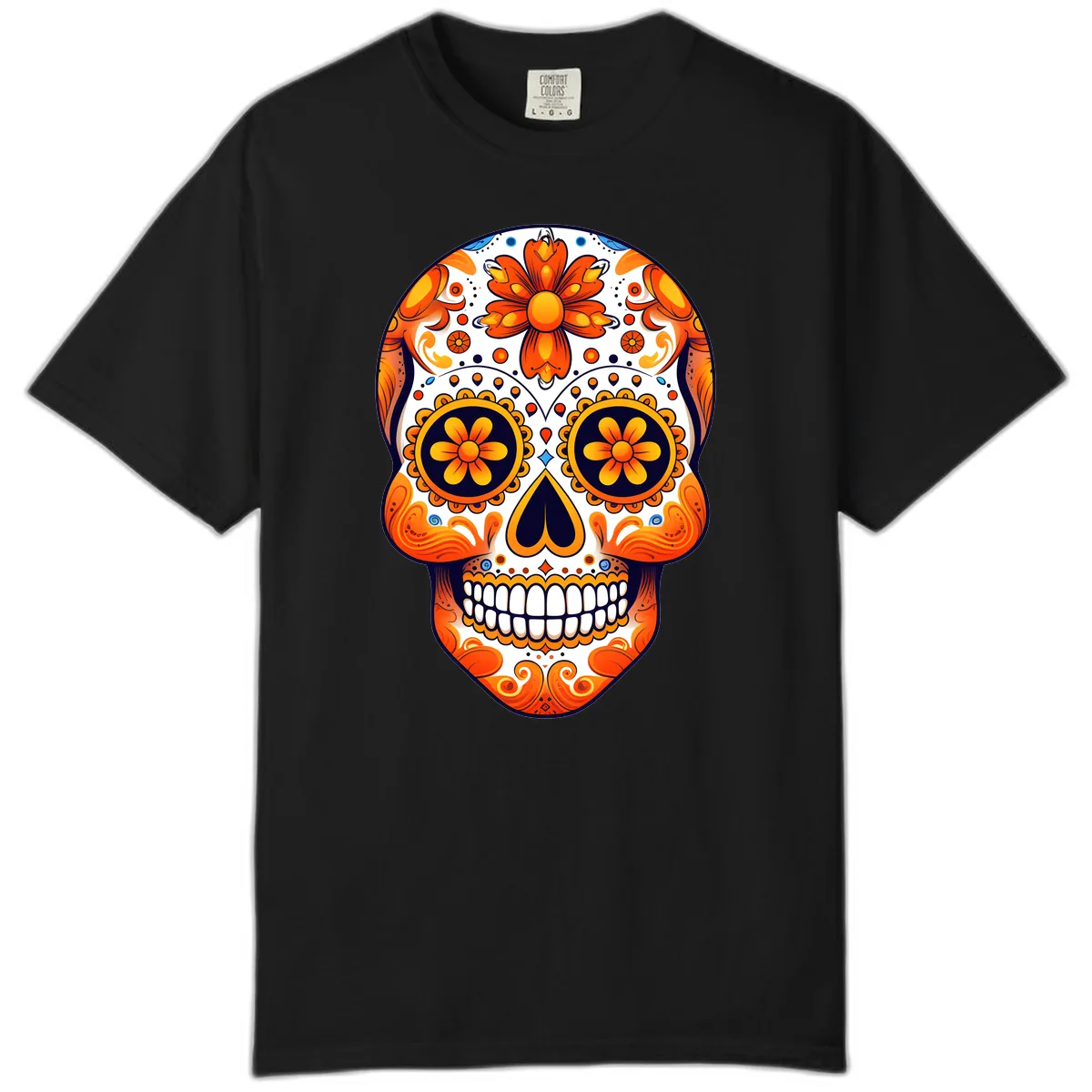 Vibrant Marigold Calavera Sugar Skull Comfort Color in Black