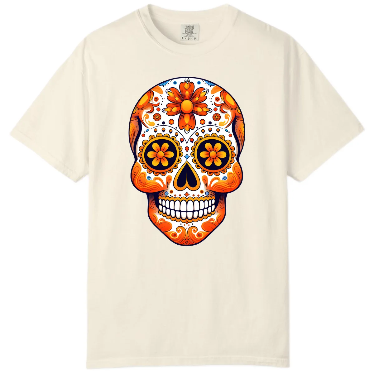 Vibrant Marigold Calavera Sugar Skull Comfort Color in Ivory