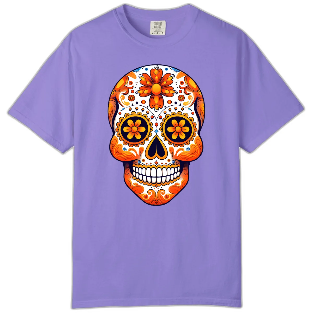 Vibrant Marigold Calavera Sugar Skull Comfort Color in Violet