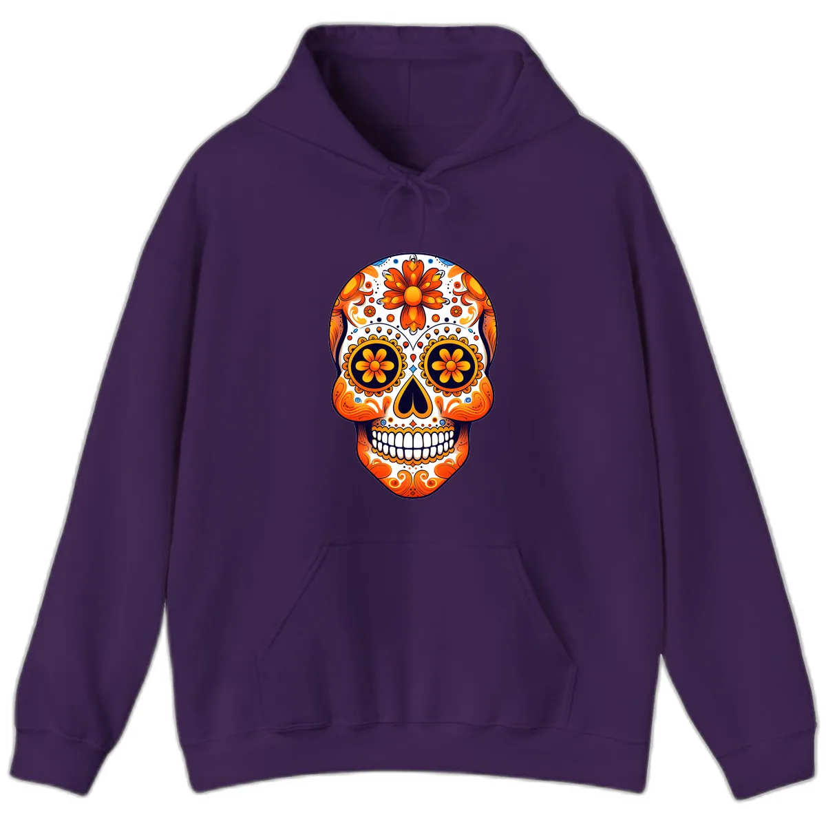 Vibrant Marigold Calavera Sugar Skull Hoodie in Purple