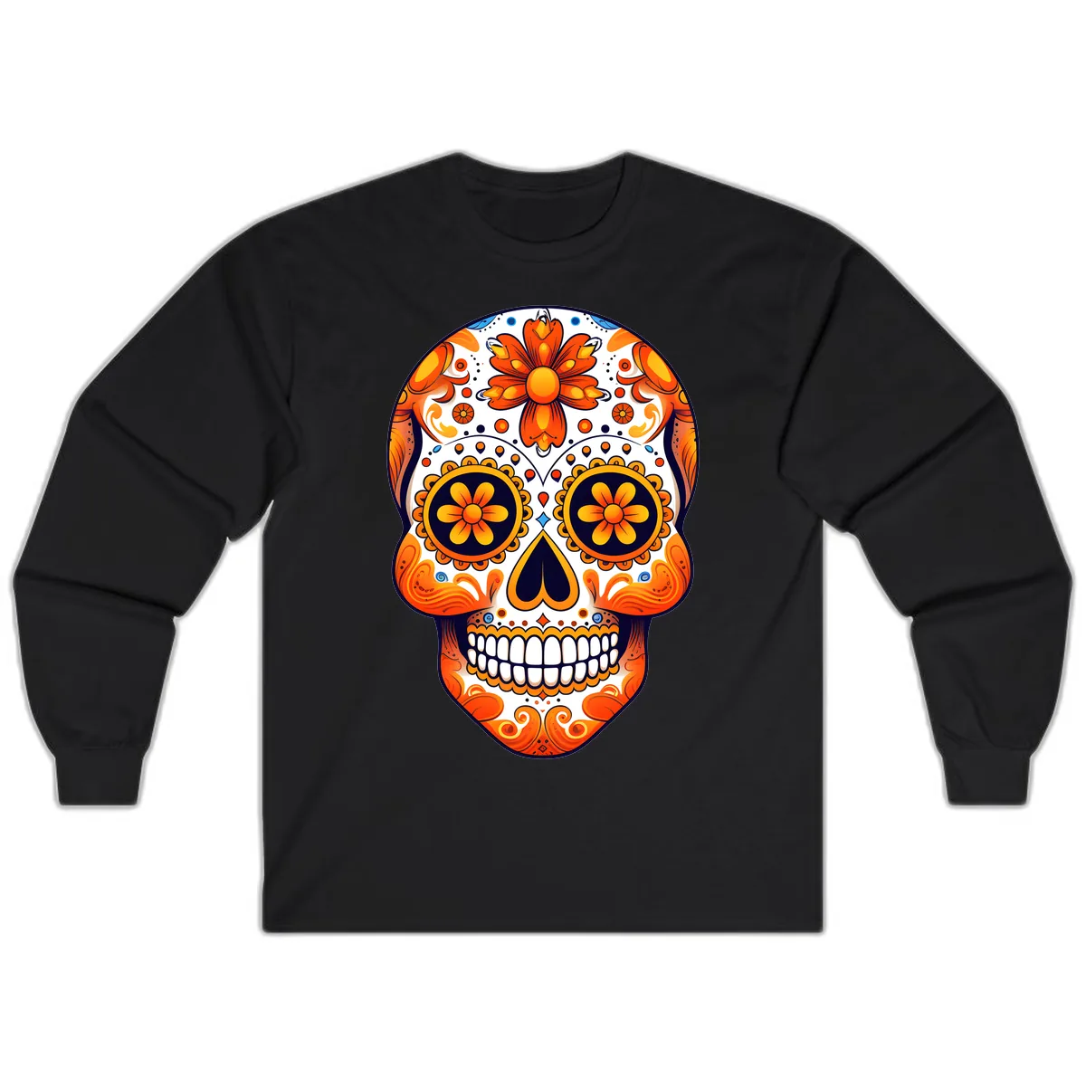 Vibrant Marigold Calavera Sugar Skull Long Sleeve in Black