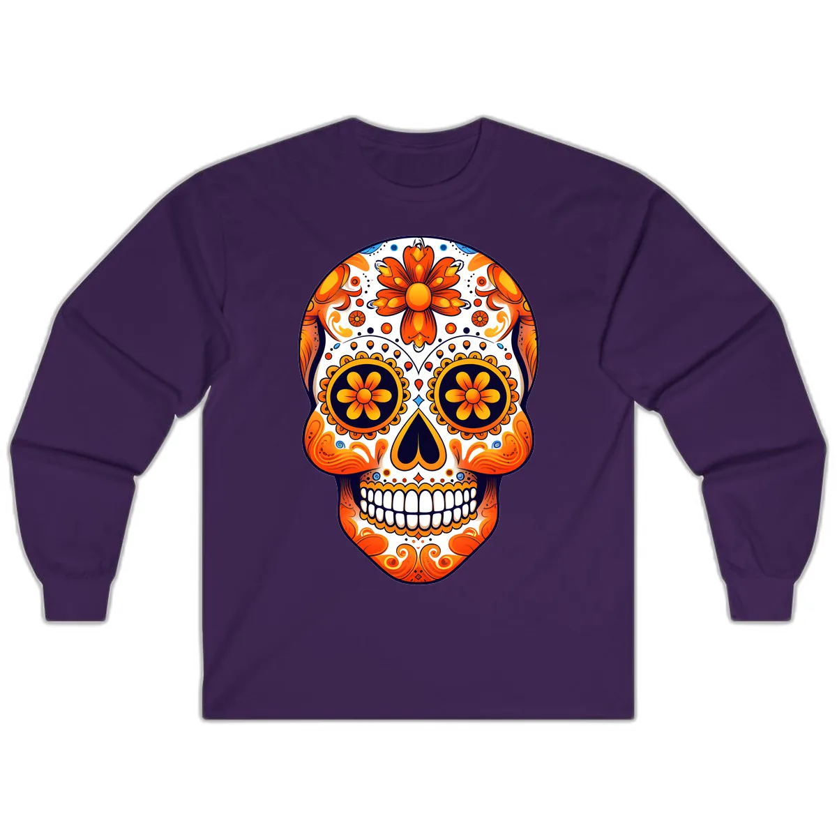 Vibrant Marigold Calavera Sugar Skull Long Sleeve in Purple