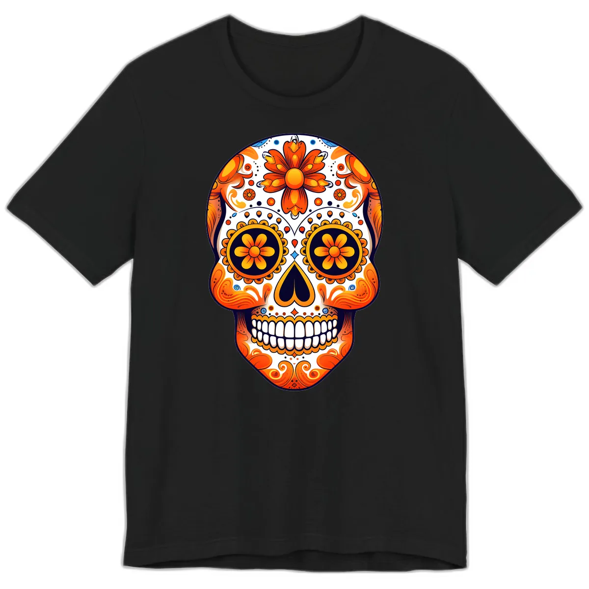 Vibrant Marigold Calavera Sugar Skull Premium T-Shirt in Black