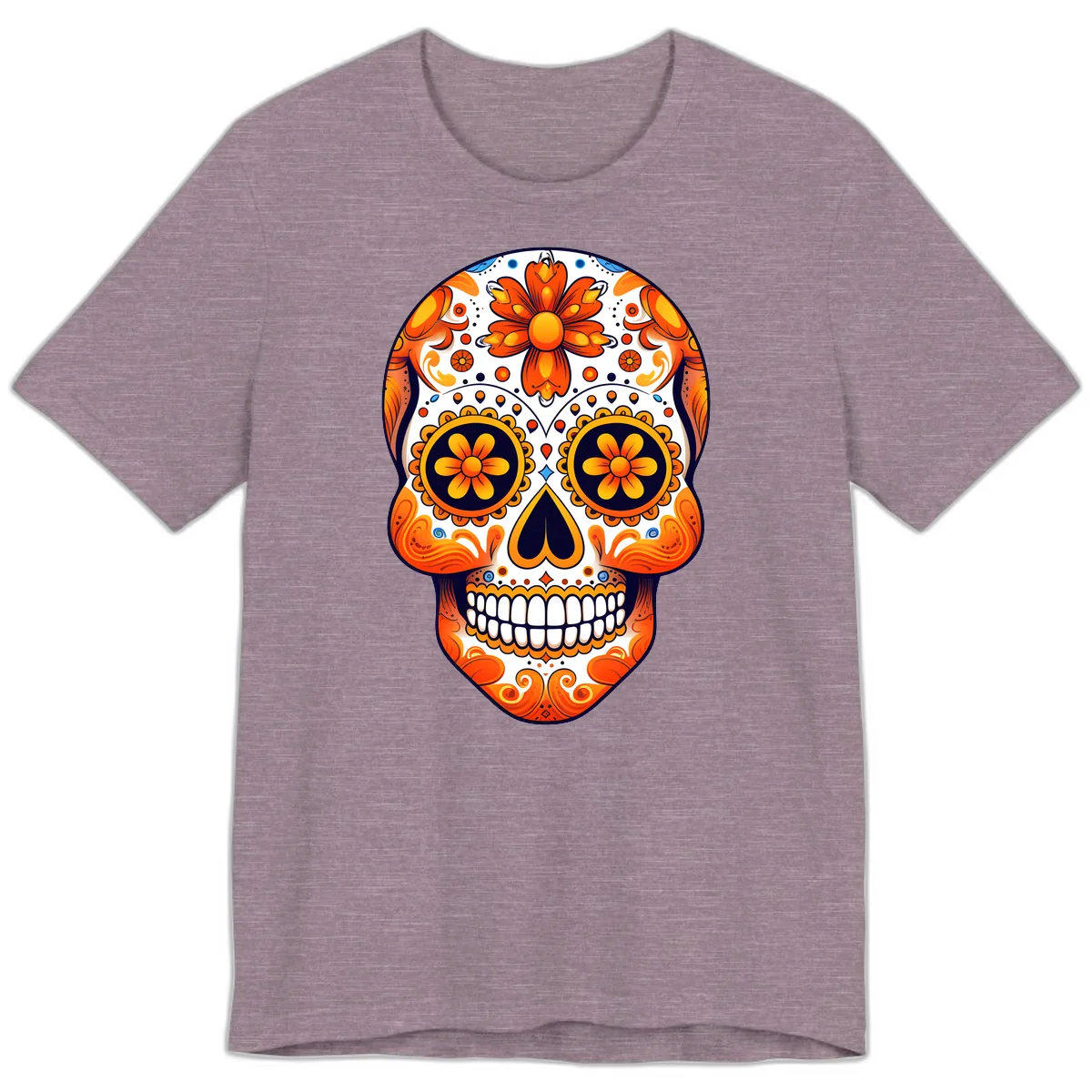 Vibrant Marigold Calavera Sugar Skull Premium T-Shirt in Heather Purple