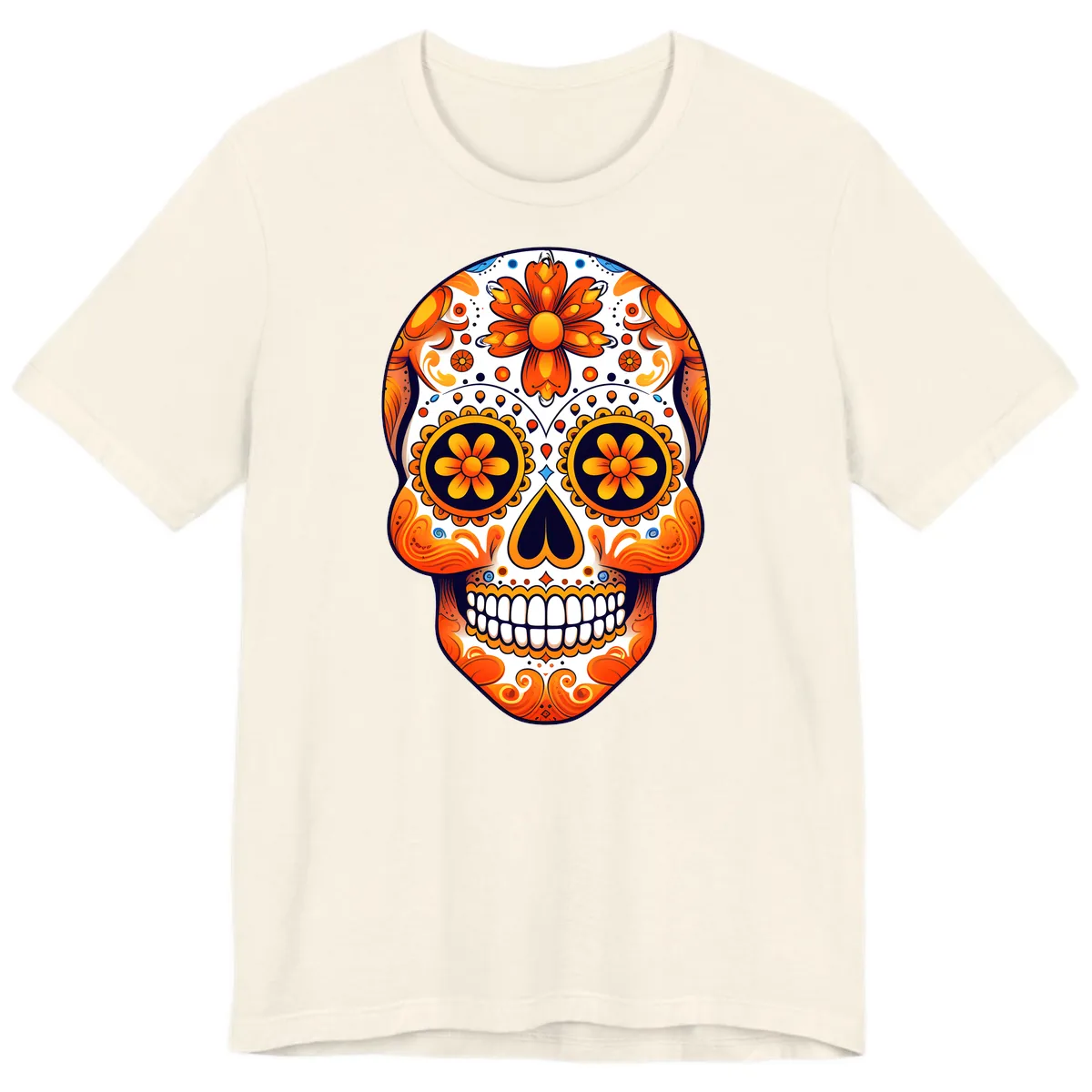 Vibrant Marigold Calavera Sugar Skull Premium T-Shirt in Natural