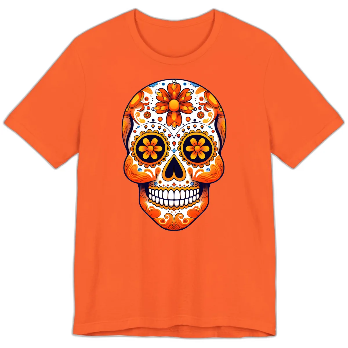Vibrant Marigold Calavera Sugar Skull Premium T-Shirt in Orange