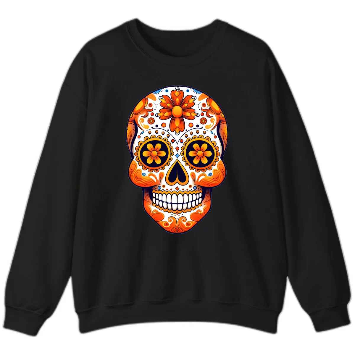 Vibrant Marigold Calavera Sugar Skull Sweatshirt in Black