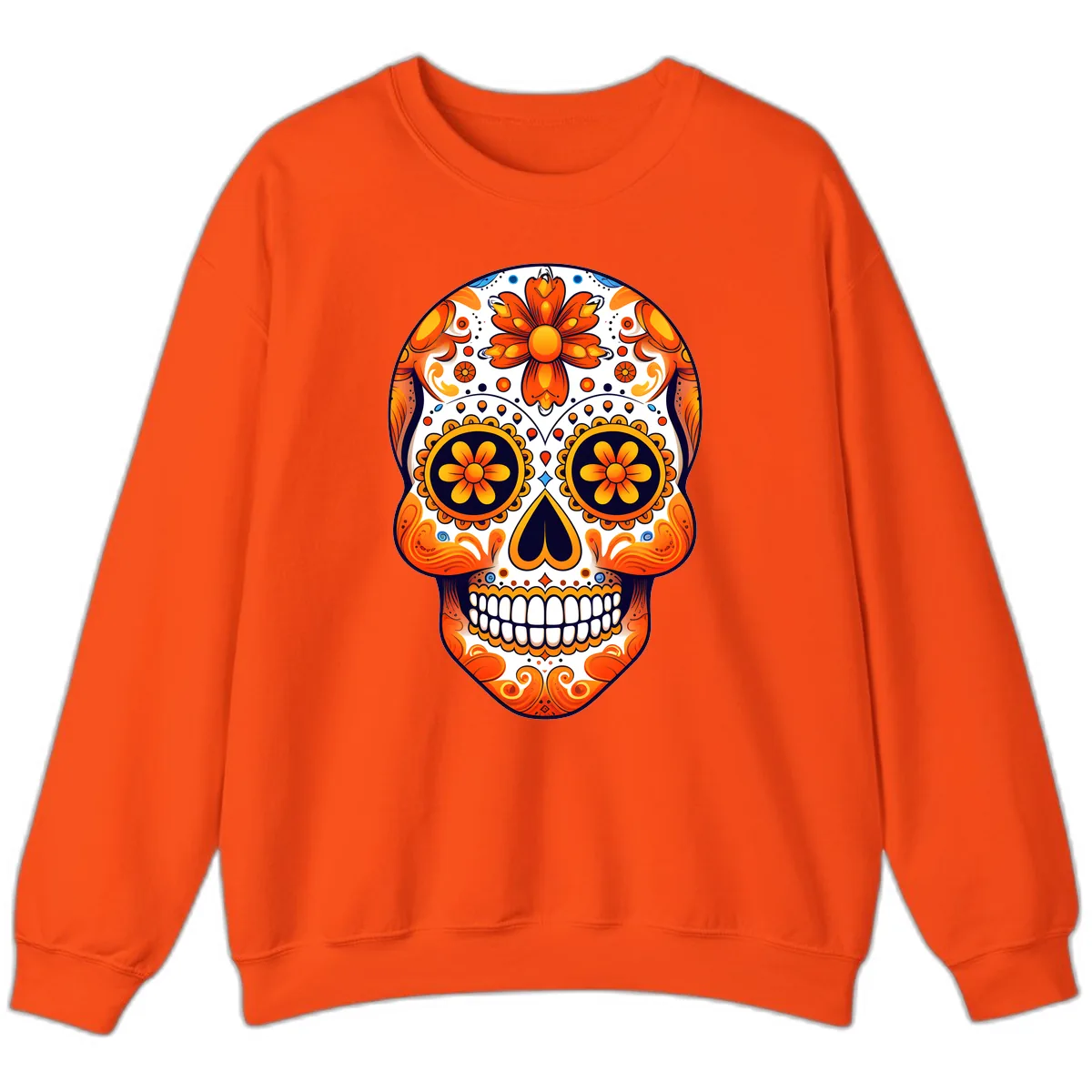 Vibrant Marigold Calavera Sugar Skull Sweatshirt in Orange