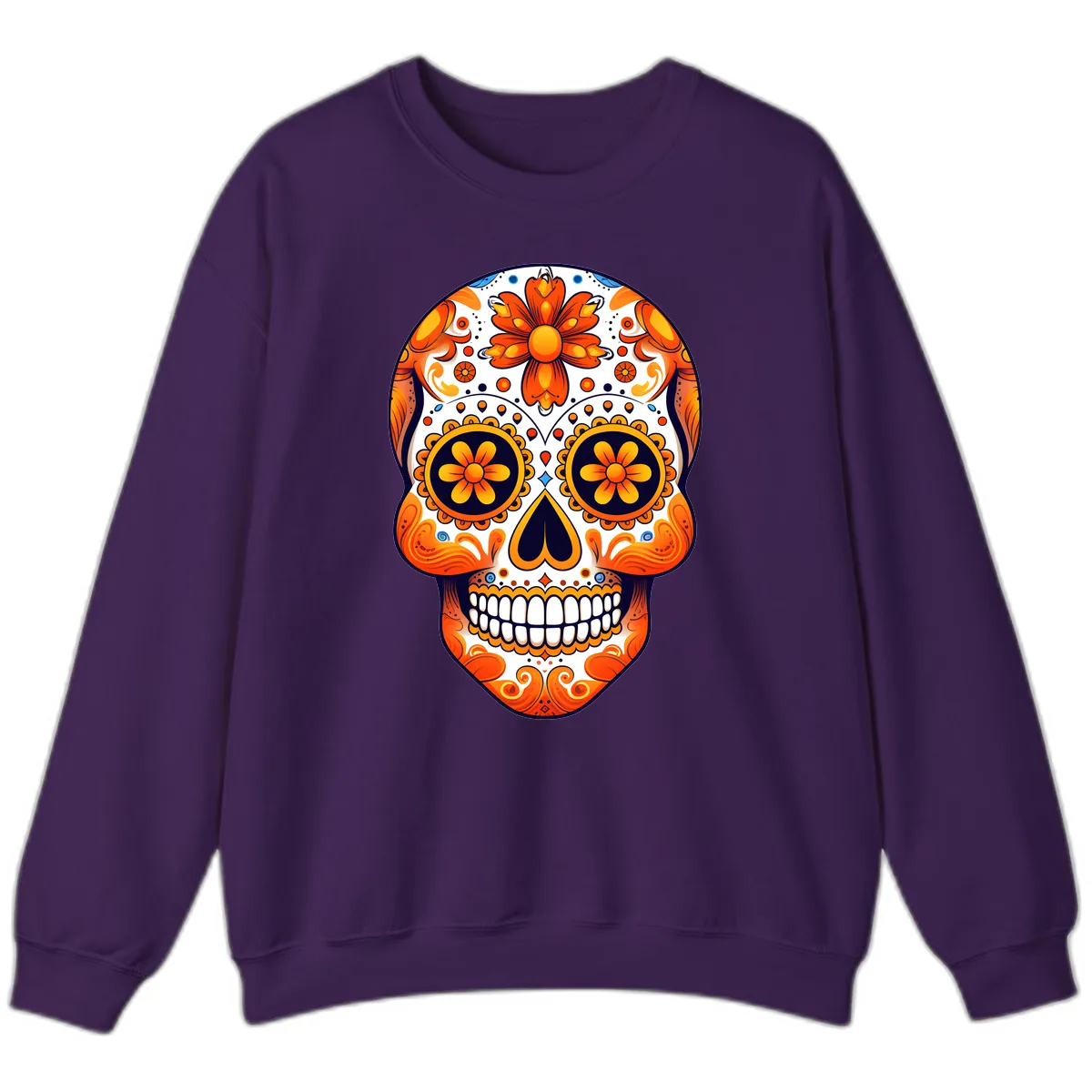 Vibrant Marigold Calavera Sugar Skull Sweatshirt in Purple