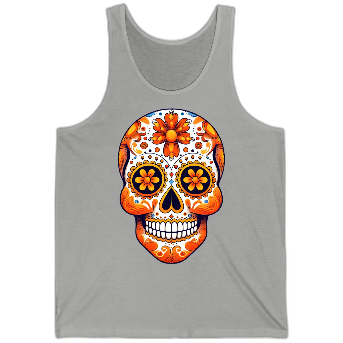Vibrant Marigold Calavera Sugar Skull Tank in Athletic Heather