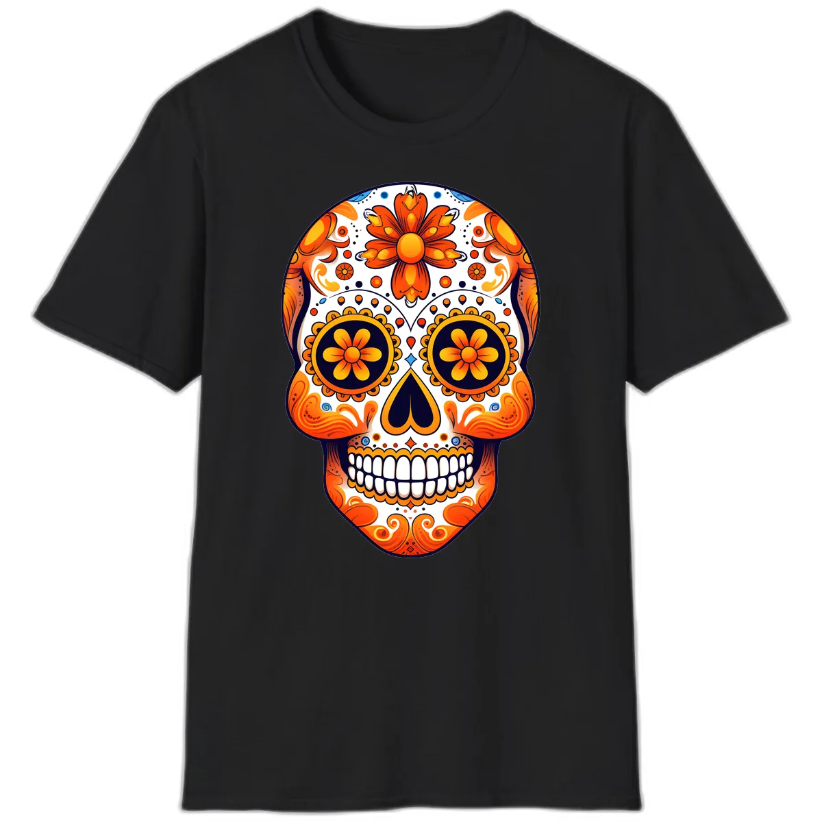 Vibrant Marigold Calavera Sugar Skull T-Shirt in Black