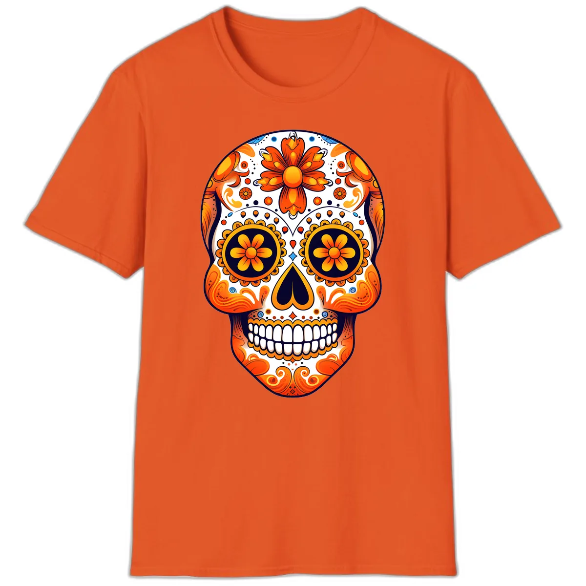 Vibrant Marigold Calavera Sugar Skull T-Shirt in Orange