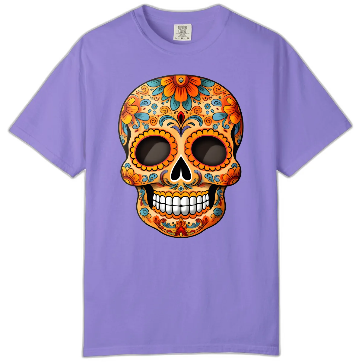 Vibrant Floral Calavera Sugar Skull Design Comfort Color in Violet