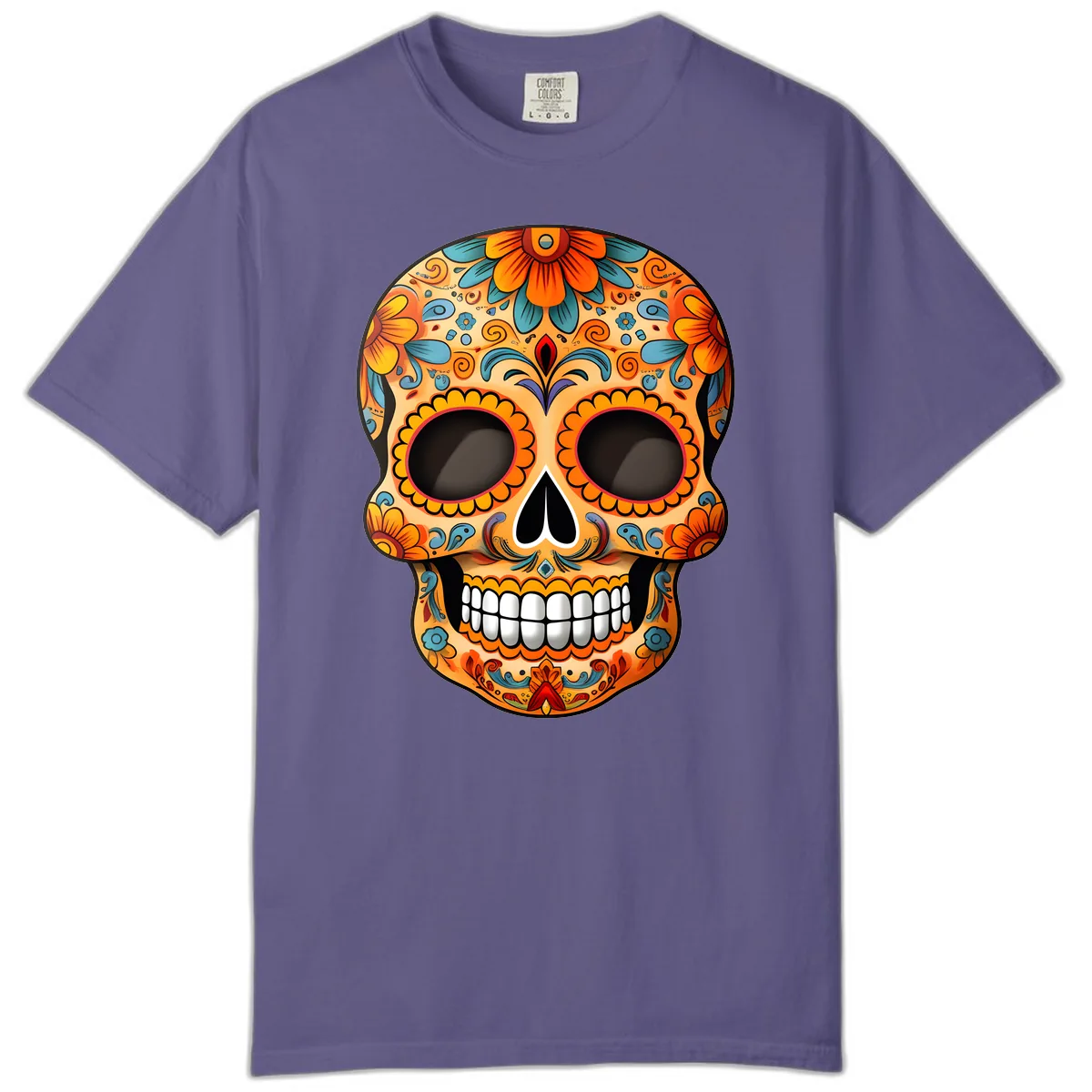 Vibrant Floral Calavera Sugar Skull Design Comfort Color in Grape
