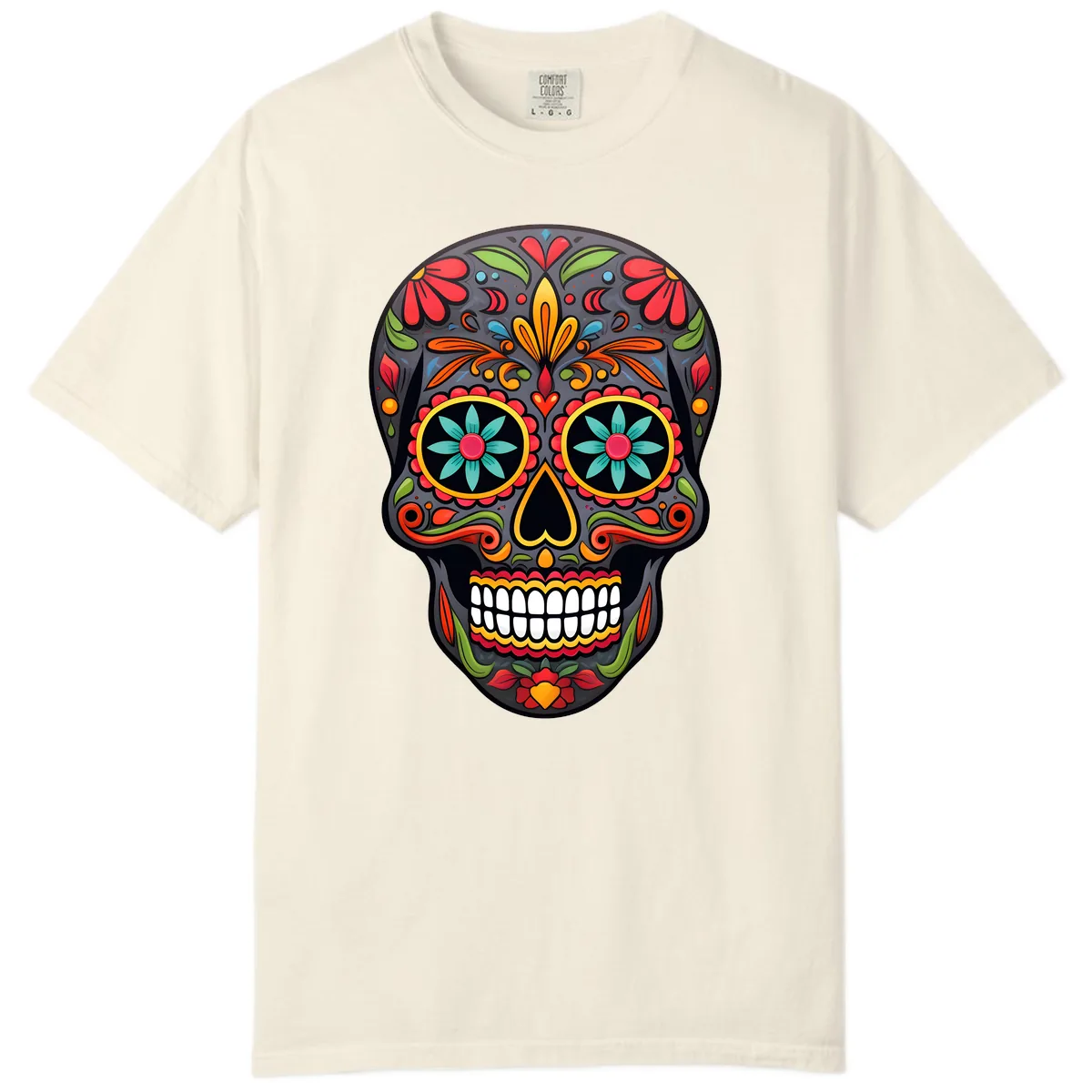 Vibrant Calavera Floral Sugar Skull Comfort Color in Ivory