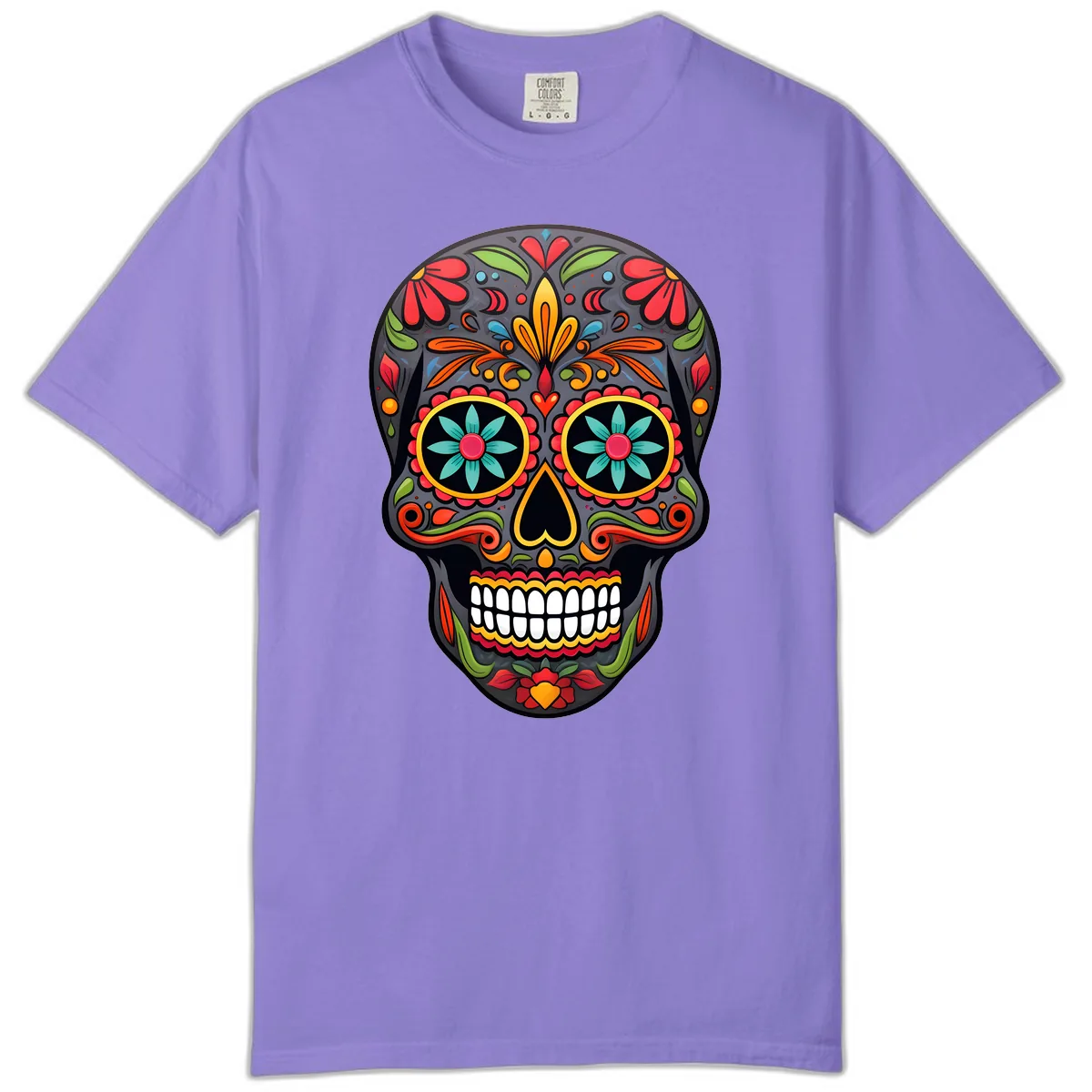 Vibrant Calavera Floral Sugar Skull Comfort Color in Violet