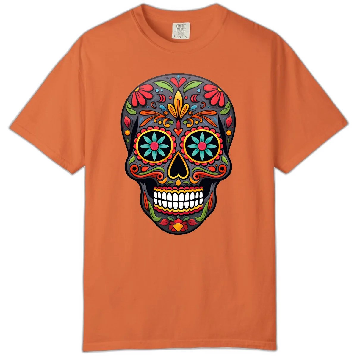 Vibrant Calavera Floral Sugar Skull Comfort Color in Burnt Orange