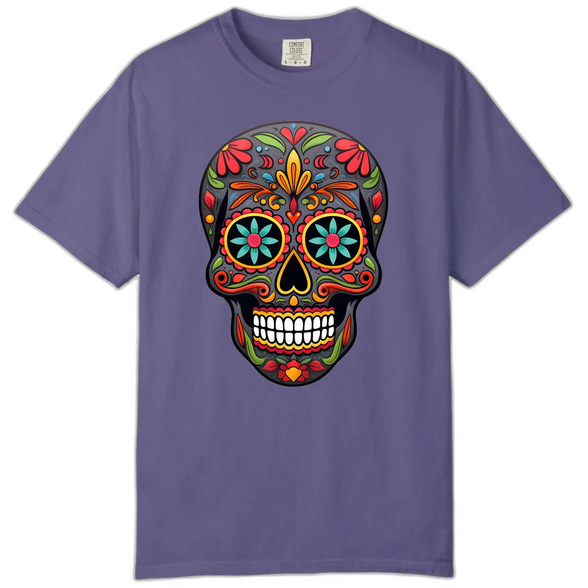 Vibrant Calavera Floral Sugar Skull Comfort Color in Grape