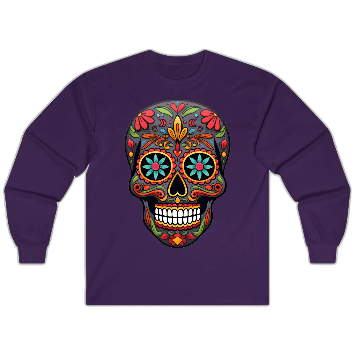 Vibrant Calavera Floral Sugar Skull Long Sleeve in Purple