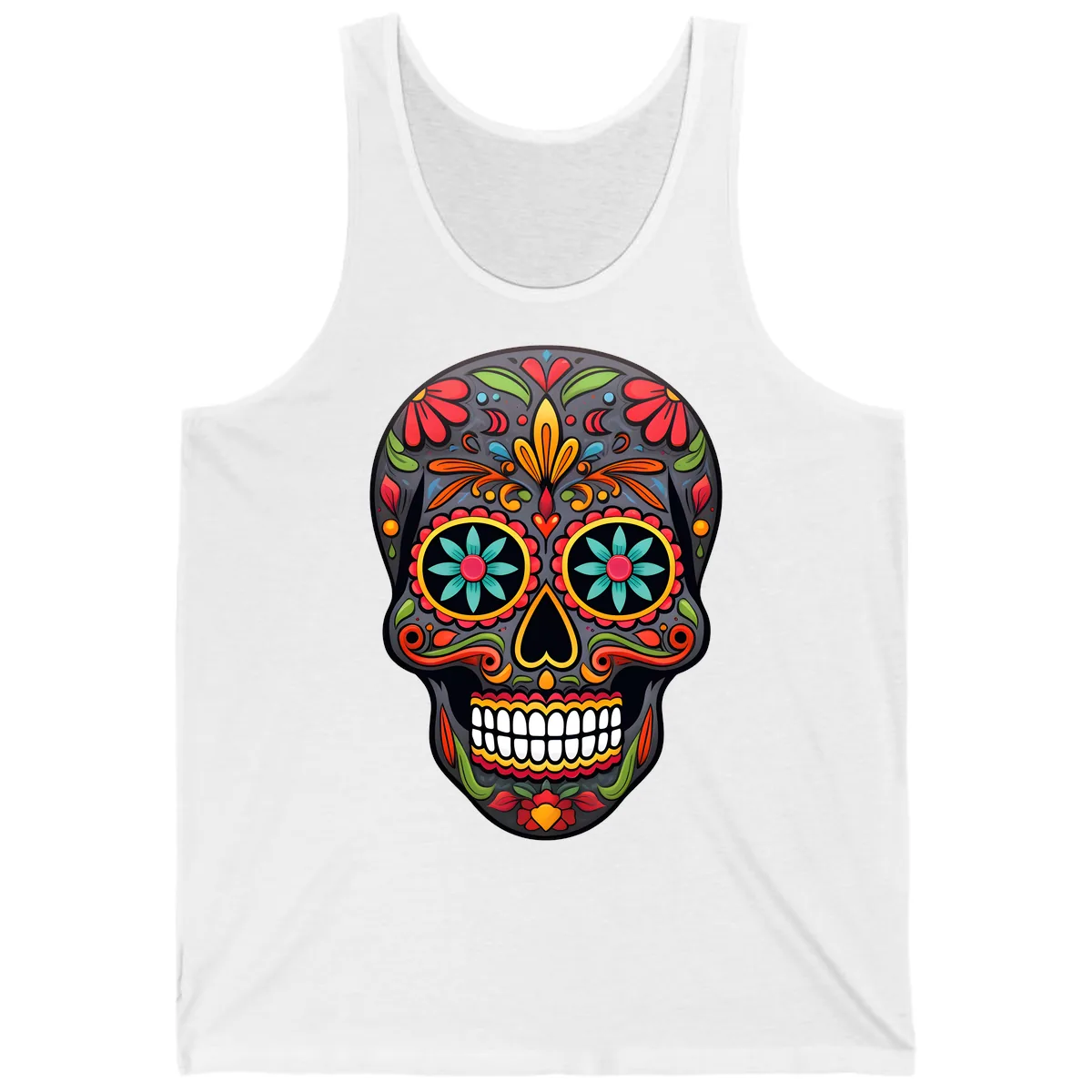 Vibrant Calavera Floral Sugar Skull Tank in White