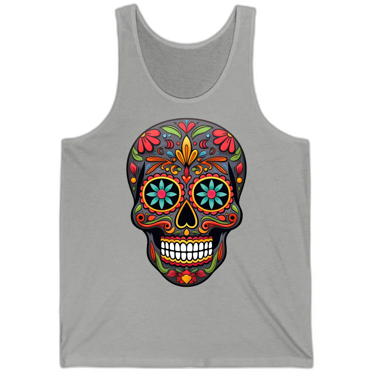 Vibrant Calavera Floral Sugar Skull Tank in Athletic Heather
