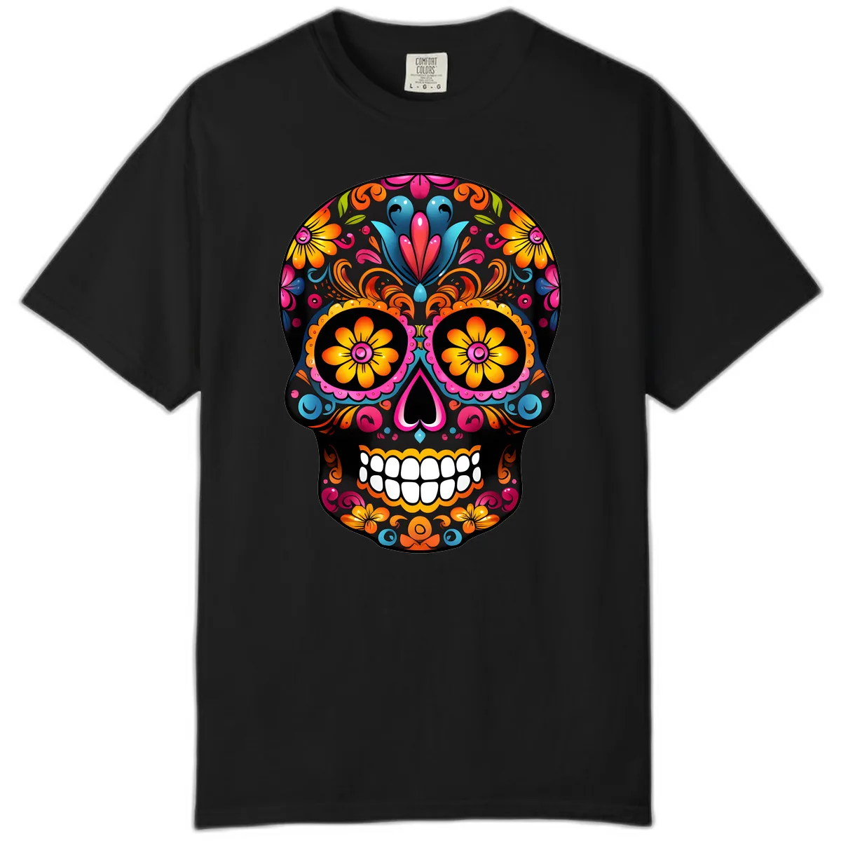 Vibrant Floral Calavera Sugar Skull Comfort Color in Black