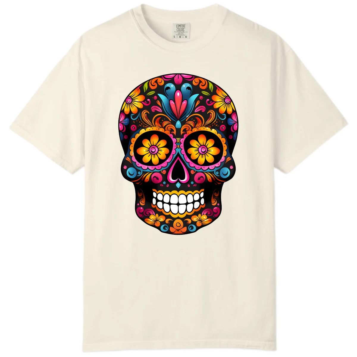 Vibrant Floral Calavera Sugar Skull Comfort Color in Ivory