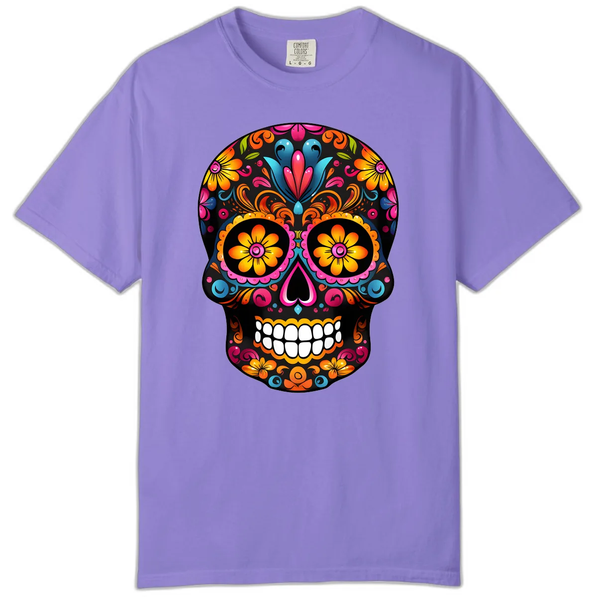 Vibrant Floral Calavera Sugar Skull Comfort Color in Violet