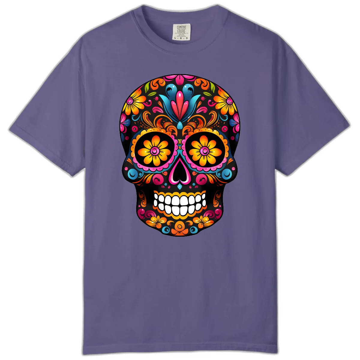 Vibrant Floral Calavera Sugar Skull Comfort Color in Grape