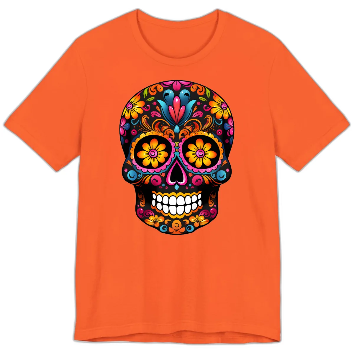 Vibrant Floral Calavera Sugar Skull Premium T-Shirt in Orange