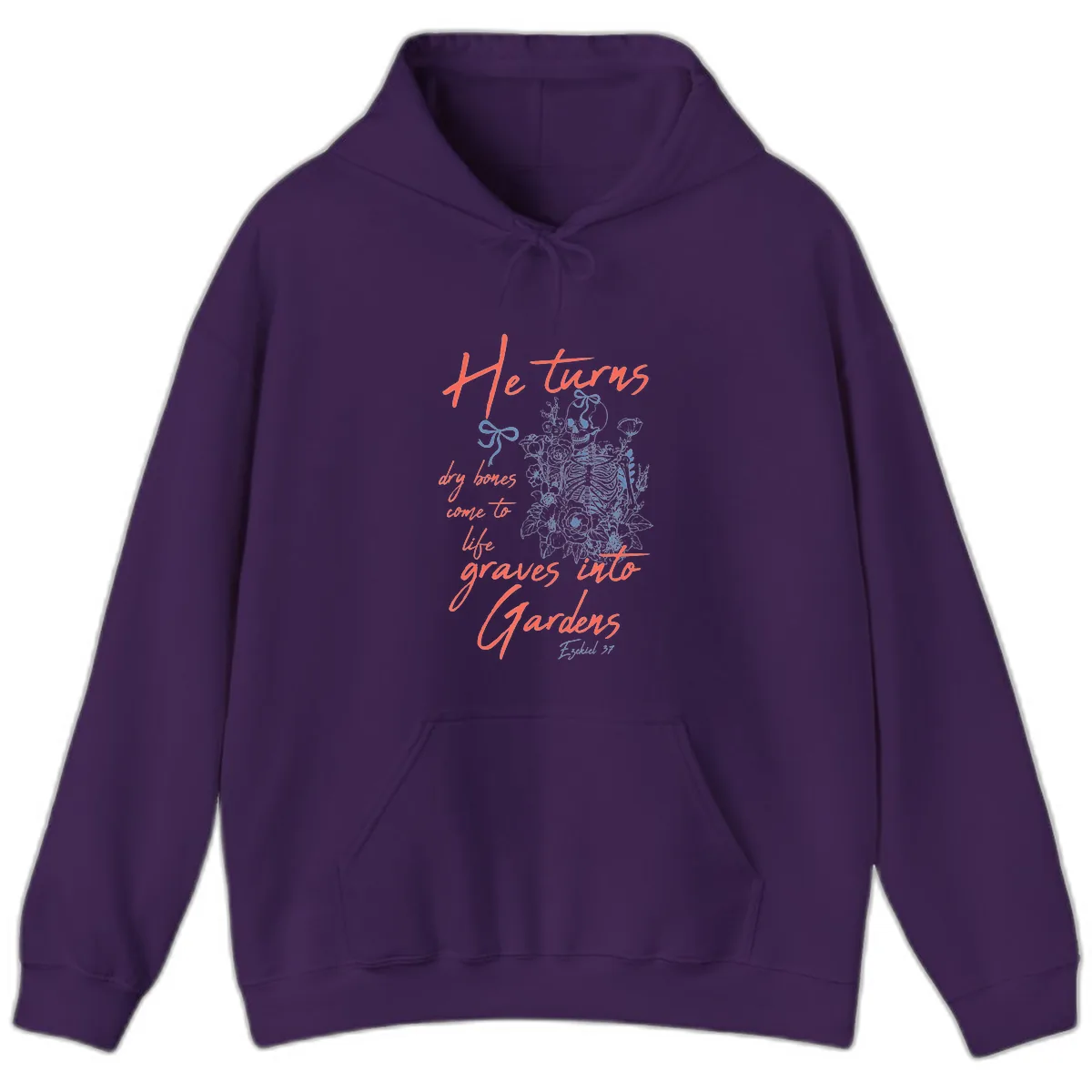 He Turns Graves Into Gardens Skeleton Hoodie in Purple