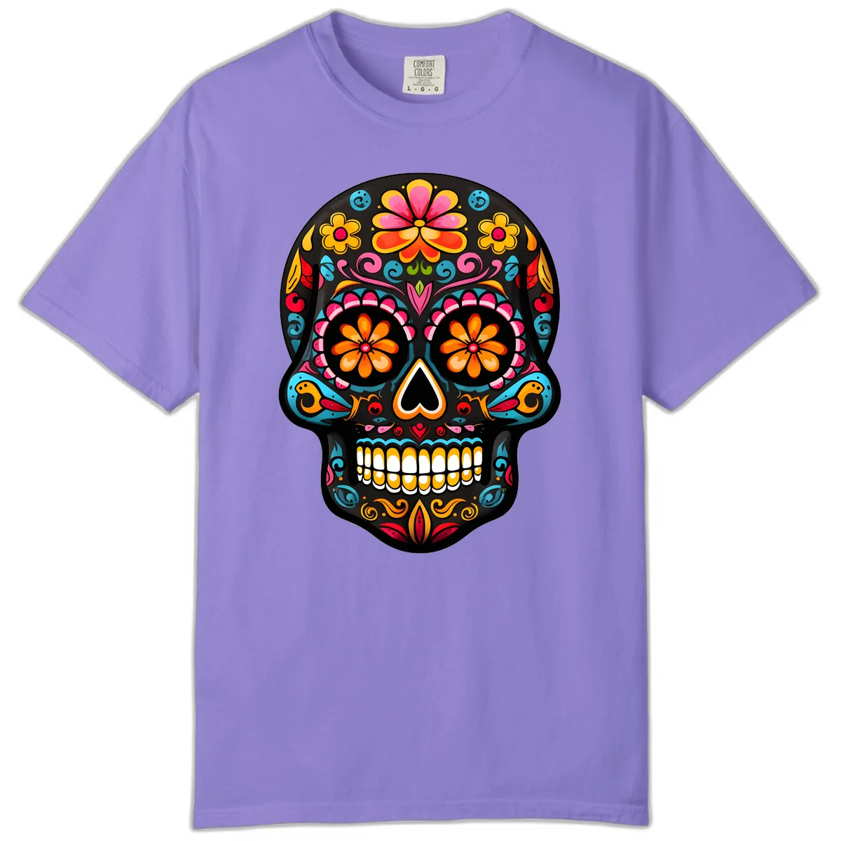 Vibrant Floral Day of the Dead Sugar Skull Calavera Comfort Color in Violet