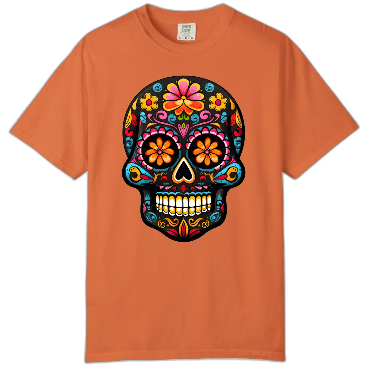 Vibrant Floral Day of the Dead Sugar Skull Calavera Comfort Color in Burnt Orange