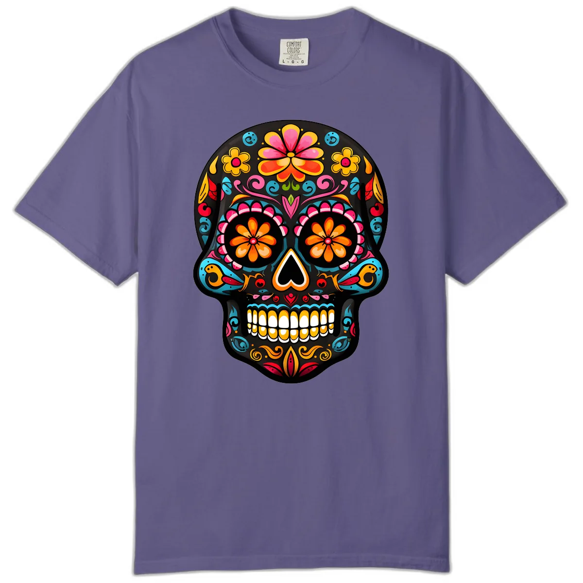 Vibrant Floral Day of the Dead Sugar Skull Calavera Comfort Color in Grape
