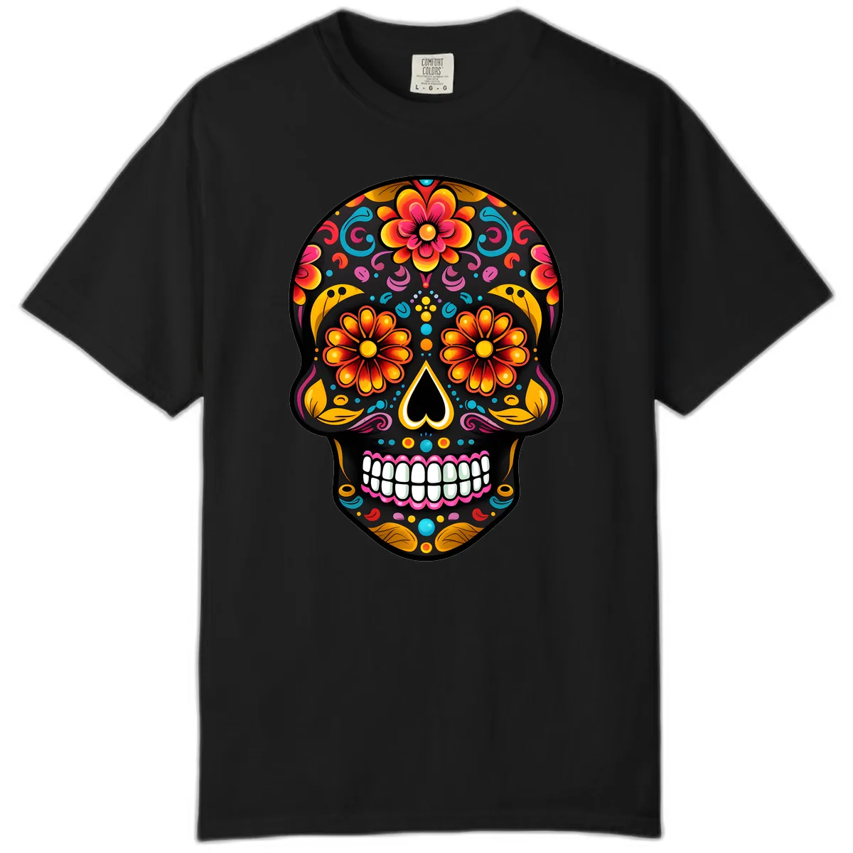 Vibrant Floral Calavera Sugar Skull Comfort Color in Black